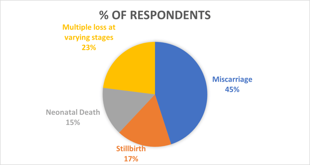 Chart 1 - Categories of loss or death of the baby experienced by the people who completed the survey (Respondents)
